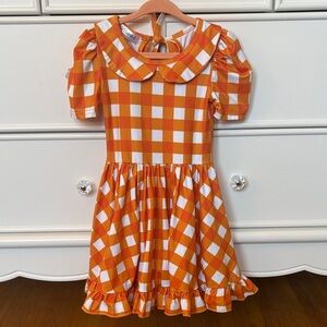 Little stocking co Orange Gingham Peter Collar Puff Sleeve Dress for Girls
